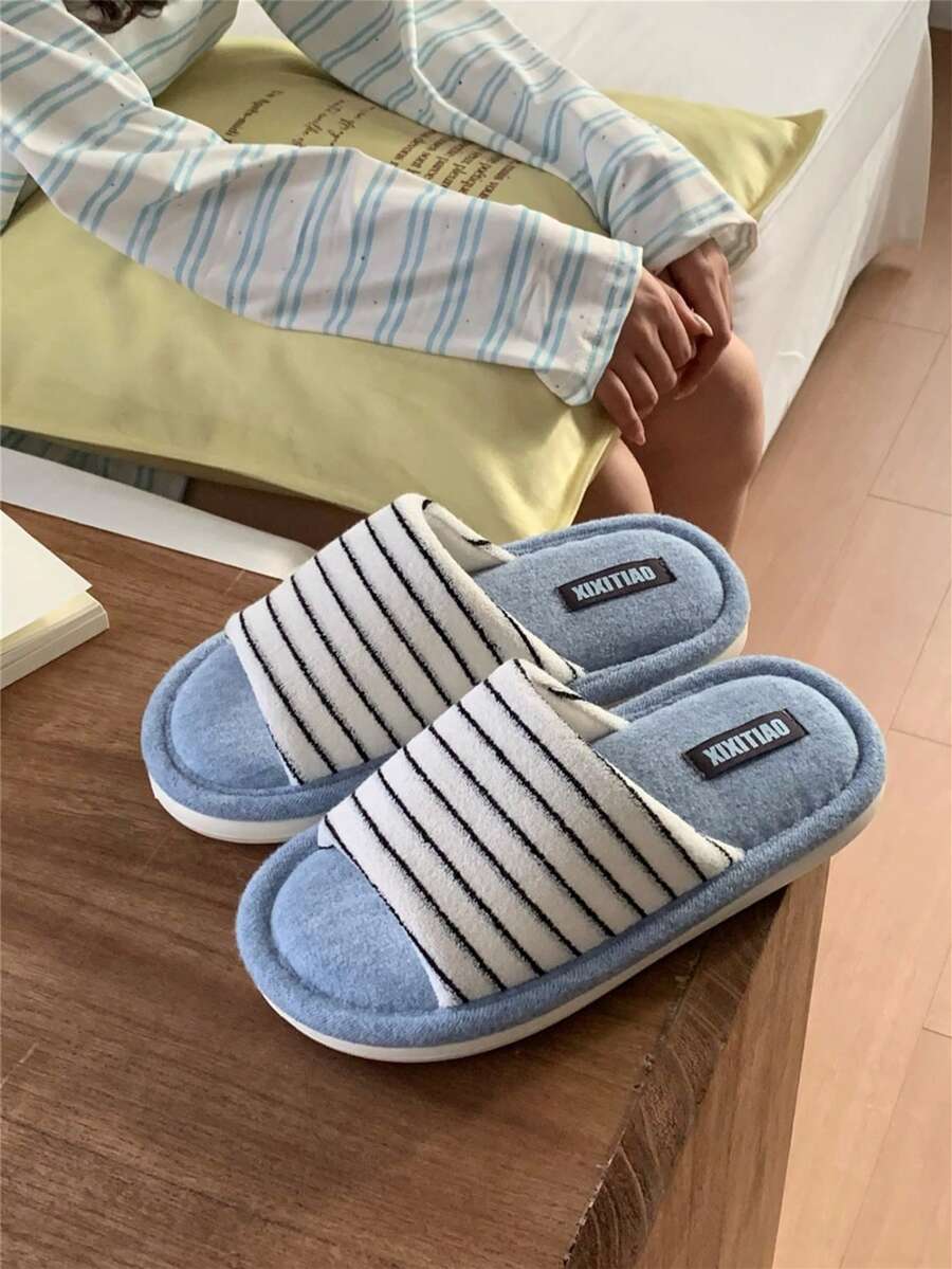 XIXITIAO 1 đôi dép lê sọc phối màu retro, đế mềm mại, thoải mái, thích hợp mang trong nhà vào mùa thu/đông.