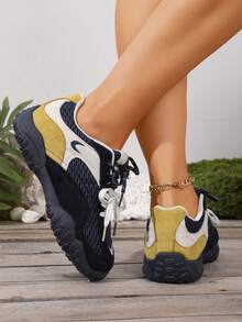 男女通用厚底复古厚底运动鞋，欧美风舒适休闲运动鞋，2025年秋季新品上市 - 寶藍色 - 查看 4