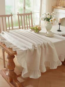 1pc Plain Ruffle Trim Tablecloth - Beige - View 6