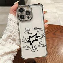 Phone Case: Fashionable Simple Signature Design E-ENHYPENS Phone Case Suitable For  17 16e 16 15 14 13 12 11 Mini Pro Max Air X XR XSMAX 8 7 Plus Shockproof Transparent Soft Back Case Funda Para  17 Pro Forros Para  Cheap  17 Case - 混合顏色 - 查看 2