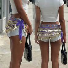 1pc Outfits Belly Dance Glitter Sequins Tassel Skirts, Fashionable Dancing Waist Belt Skirts For Belly Dance - Multicolor - View 6