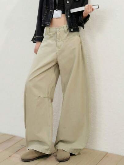 YEAE | 宽松阔腿工装裤，休闲宽松长裤，复古美式风格，浅卡其色