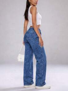 Women's Jeans, Loose-Fitting Women's Straight Pants, Women's Wide-Leg Jeans, Women's Jeans With Pockets, Stretchy, Loose, Wide Legs, Universal, Casual. - Snowflake Blue - View 5