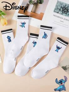 1 Pair/5 Pairs/10 Pairs Women's Mid-Calf Socks - Disney Stitch Pattern Mid-Calf Socks, Black Striped Athletic Mid-Calf Socks, Versatile Style, Suitable For Daily Wear And As Holiday Gifts - Multicolor - View 2