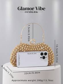 奢华水晶宝石手拿包，优雅闪亮腕带钱包，适合婚礼派对、舞会、宴会、女性礼物、生日、情人节 - 金色 - 查看 4