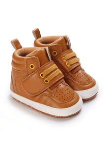 Fashionable & Versatile Leather Decor Design High-Top Anti-Slip Soft Bottom Leather Decor Design Infant & Toddler Sports Shoes, Autumn - Brown - View 3