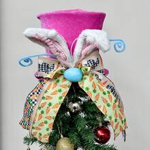 1个粉色树顶兔耳朵礼帽，带蝴蝶结和彩蛋装饰，复活节主题家居派对装饰，春夏家居装饰 - 粉紅 - 查看 6