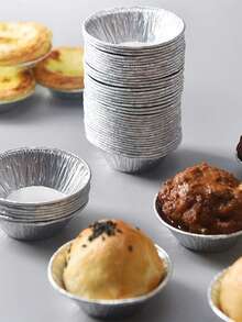 50/100个银色迷你派模具，一次性圆形挞皮，铝箔挞杯，适用于烘焙迷你鸡肉派、自制小蛋糕和乳蛋饼、甜点、纸杯蛋糕、布丁、开胃菜。铝箔模具，冷冻后可直接放入烤箱，适合家庭厨房使用。 - 彩色 - 查看 7