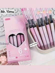 6支装高性价比粉桃泡泡直筒液体水果凝胶笔，适合学生和上班族使用，0.5mm黑色签名笔 - 粉色 - 查看 2