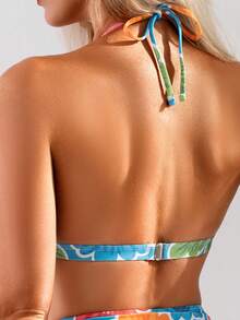 Women's Fashionable Bohemian Print Backless Tie Bikini Set, High Elasticity Fabric, Spring/Summer Swimwear - Multicolor - View 5