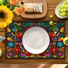 1/4/6/8/12 Pcs Colorful Floral Pattern Placemats (Linen), Washable Printed Table Mats, Surface Protector, Indoor Outdoor Dining Table Mats, Suitable For Holiday Parties, Kitchen & Dining - Multicolor - View 6