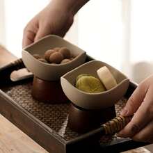 1 Set Ceramic Wooden Tray, Asymmetrical Ceramic Bowl, Rough Ceramic Plate, Nut Bowl, Snack Tray, Date Plate, Suitable For Home Use, Entertaining Guests, Restaurants And Gatherings