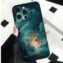 2026 nueva funda de teléfono esmerilada, funda de teléfono con impresión de paisaje de nubes, cielo, océano y atardecer para iPhone 17 14 13 12 11 Pro Max y  Galaxy S23 S22 S21 S20 S10 S9 S8 Plus, funda protectora para teléfono, regalo de pareja para novio y novia, regalo de San Valentín y cumpleaños - Negro - Ver 3