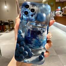 2026 nueva funda de teléfono esmerilada, diseño de uva azul y bebida de vidrio para  17 14 Pro Max  17 13 Pro  17 12  Galaxy S23 S22 S21 funda de protección para teléfono, funda de pareja, regalo para novio y novia, regalo de vacaciones - Blanco antiguo - Ver 4