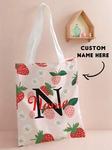 1pc Kids Customizable Name/Text Cute Fruit Pattern Printed Casual Tote Bag Shoulder Bag Shopping Bag, Reusable Fashion Backpack Multi-Function Shoulder Bag Shopping Bag - Multicolor - View 5