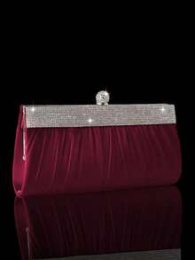 闪亮水钻晚宴手拿包，奢华新款女士派对和舞会包，迷人的水钻搭扣单肩包，搭配闪亮水钻三件套：项链、耳环和手链，非常适合派对、晚宴、舞会和婚礼。 - 酒紅色 - 查看 6