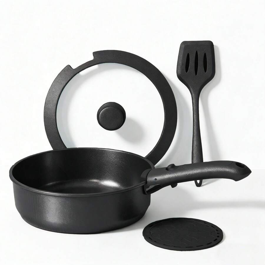 5pcs /7pcs/24 Pcs Pots And Pans Set Non Stick, Ceramic Cookware Set With Detachable Handles, Healthy Induction Cookware Oven RV Kitchen Set - 黑色5pcs - 查看 1