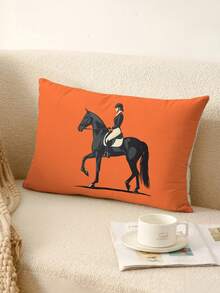 2pcs Fashionable & Comfortable Pillow Covers With Simple Vector Illustration Of Equestrian Rider On Black Horse, Made Of Hypoallergenic Polyester Fabric, Hidden Zipper, No Filling, Suitable For Home Decor, Living Room, Throw Pillow, Cushion Cover, Sofa Decorative Pillow, Home Decor, Pad Cover, Soft Pad. - Multicolor - View 4