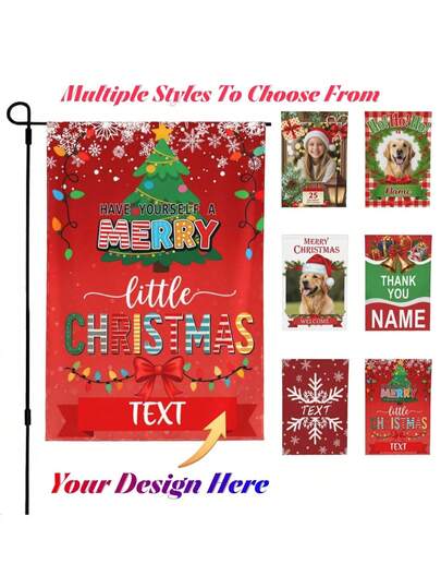 1 pièce Drapeau de jardin de Noël personnalisé - Photo et texte personnalisés, plusieurs styles disponibles, personnalisation double face, sans cadre métallique, convient pour la décoration intérieure et extérieure, le jardin, la chambre et la rue, la décoration murale de la maison, la fête des mères, Halloween, Pâques, la fête des pères, Thanksgiving, Noël, le mariage, le Nouvel An, la Saint-Valentin - Peut également être utilisé pour une tapisserie personnalisée, un drapeau personnalisé