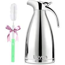 Luvan Cafetera Térmica 2 L Jarra Térmica para Café de Acero Inoxidable Tetera y Termo para Agua Caliente con Cepillo Doble Pared de Vacío Mantiene Caliente/Conserva Frío hasta 12 Horas - Plata - Ver 1