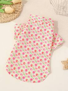 1pc Pet Dog Cute & Fresh Pastoral Style Outfit, Soft & Comfortable/Contrast Floral Print/"Vitality"/"Spring Blossom"/Designed Short Sleeve Shirt, For Puppy/Small Dog Spring Summer Autumn - Multicolor - View 6