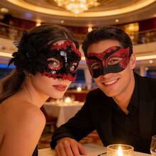 Máscaras de pareja para mascarada, juego de máscaras venecianas de lujo para fiestas, máscaras para fiestas de Navidad y Halloween, máscaras de carnaval y cosplay para hombres y mujeres, máscaras rojas románticas - Conjunto Rojo - Ver 9