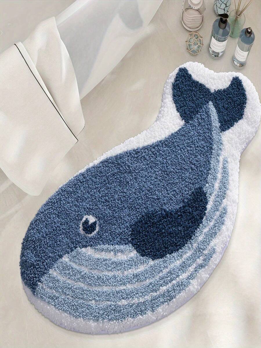 1pc Faux Wool Rug, Holiday Gift, Cute Whale Pattern, Anti-Slip Bath Mat, Living Room Bedroom Laundry Room Rug, Entryway Doormat - Multicolor - View 1