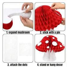 6个（13英寸/9英寸）3D蜂窝状可爱悬挂蘑菇装饰，适用于派对和节日装饰、婚礼派对装饰、童话森林花园派对、中心装饰、婴儿生日派对装饰、幼儿园节日装饰 - 彩色 - 查看 4