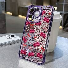 1pcs Pink Cherry Leopard Print Phone Case Compatible with Apple Phone17 16 15 14 13 12 11 ProMax Antidrop Phone Case Camera Protection Phone Case Girlish Style Funky Popular Cute Fashion Can Be Given To Friends Can Be Given To A Lover - Morado - Ver 5