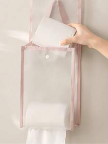 1pc Transparent Large Capacity Hanging Tissue Box, Suitable For Bathroom - Can Also Be Used To Store Clothes, Dorm Supplies And Household Essentials. Waterproof Shower Storage Bag (Pink, Upgraded Version)