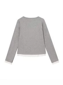 女士V领二合一长袖T恤，甜辣款，秋季款 - 灰色 - 查看 5