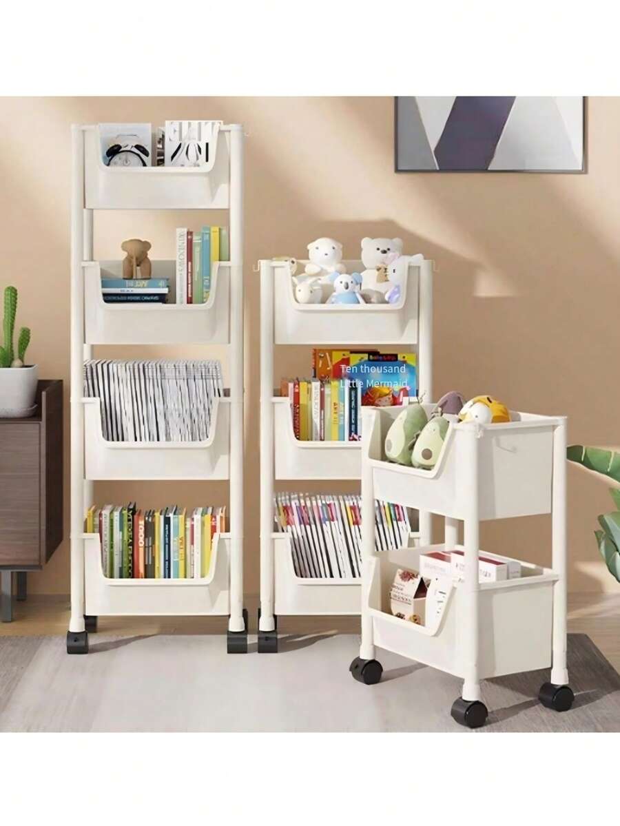 多层易组装书架、简约落地式衣柜、多功能储物柜、可移动桌边书架、落地式办公桌推车、图书收纳架、办公学习收纳架、笔筒、教科书及文件整理架 - 彩色 - 查看 1