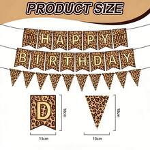 一套棕色豹纹生日快乐横幅，野生动物主题派对装饰挂旗，生日快乐三角旗。时尚豹纹圆点设计生日派对装饰，适用于生日派对用品、拍照道具、洗礼装饰和青少年派对！ - 彩色 - 查看 2