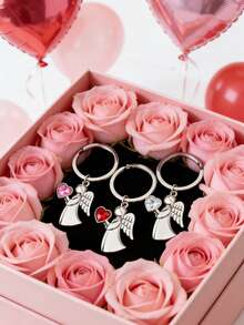 守护天使钥匙扣套装，包含钥匙扣、薄纱袋、感谢卡和天使心形吊坠，适合婴儿派对、婚礼、洗礼、情侣礼物、生日礼物、包装装饰、钥匙扣装饰、情人节礼物、婚礼回礼、婚礼装饰、情人节装饰、送给闺蜜的礼物。 - 彩色 - 查看 2