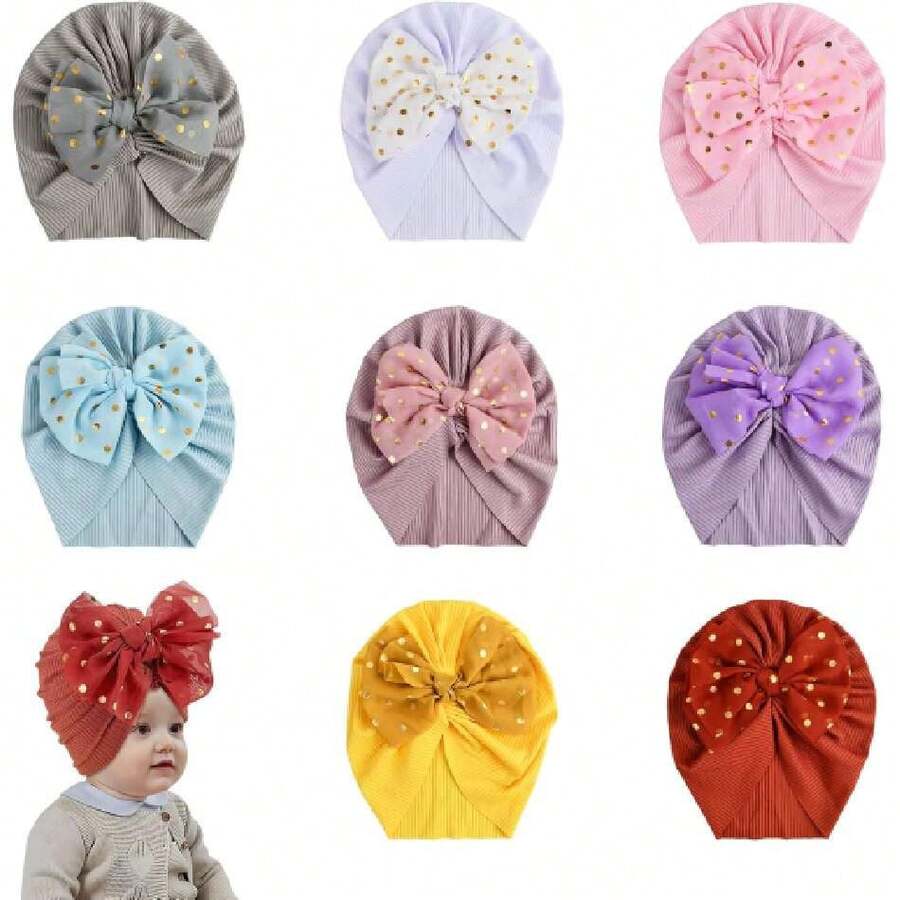 Juego de 8 Gorros de Turbante para bebé, Gorros con Nudo de Lazo Suave, Gorros de Turbante con Lazo, Gorros de Hospital para bebés, recién Nacidos, Envoltura para la Cabeza de 0 a 48 Meses,36984282 - Multicolor - Ver 1