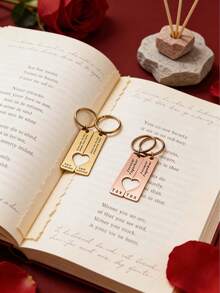 Valentine's Day Custom Split Heart Keychains - Personalized Date & Initials Couple Key Rings For Couples/New Parents, Anniversary/Wedding Romantic Gift. - Multicolor - View 5