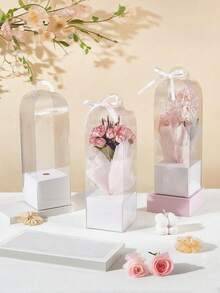 1~10Pcs Portable Transparent Flower Box Handheld Plastic Bouquet Packaging Box Birthday Wedding Valentine's Day Flower Boxes - Multicolor - View 7