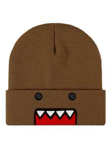 Multi-Color Cartoon Embroidered Knit Beanie - Casual Streetwear Hat, Fashionable Personalized Warm Ski Cap - Brown - View 1