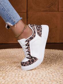 女士轻便系带低帮运动鞋 - 豹纹点缀休闲鞋，简约设计，适合跑步、步行和日常穿着，四季皆宜，时尚百搭的学生运动鞋 - 滑板鞋 - 训练鞋 - 棕色 - 查看 8