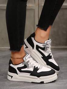 2026春季新款黑白撞色学生滑板鞋，时尚百搭休闲运动鞋，青少年ins风 - 黑與白 - 查看 7