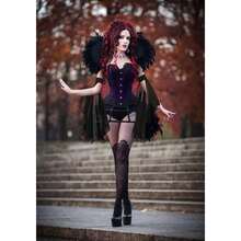 Women's Victorian Long Tulle Gloves Gothic Black Lace Chiffon Detachable Sleeves Vampire Witch Cosplay Costume - Đen02 - Xem 2