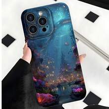 Funda de Teléfono Escena de Fantasía Submarina con Coral Colorido y Luces Brillantes para iPhone 17 14 Pro Max 13 Pro 12 Mini 11 Pro  Galaxy S23 S22 S21 Plus S10 Etc Funda de Teléfono Funda de Pareja Regalo para Novio Novia Regalo de Vacaciones - Negro - Ver 3
