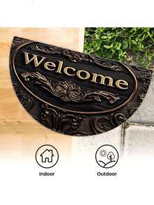 欢迎回家半圆形门垫 - 仿木雕设计，防滑，可水洗，适用于客厅、露台、玄关 - 农舍风格装饰 - 彩色 - 查看 6