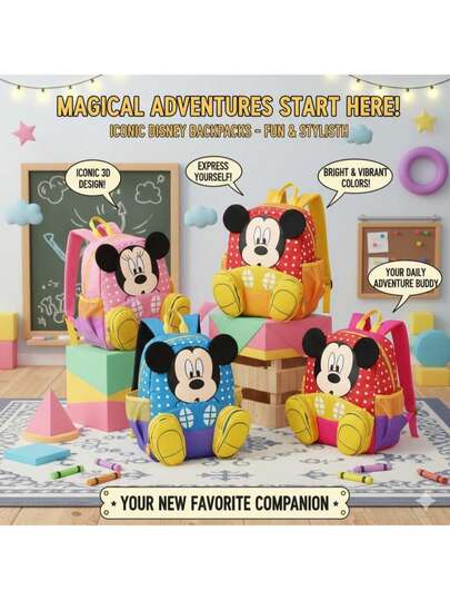 Mickey Mouse Classic Character 3D Plush Backpack, With 3D Stereoscopic Feet, Colorful Vibrant Backpack, A Great Companion For Your Daily Adventures, Suitable For Teens, Adults, Students, Birthday, Holiday, Party Gifts, Travel, Collection