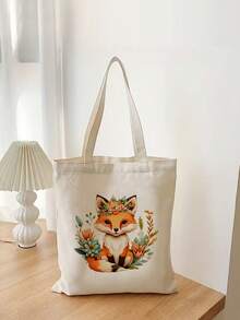 Retro Style Forest Themed Foldable Canvas Tote Bag, Cute Fox, Mushroom, Flower, Star & Moon Pattern Printed Canvas Shoulder Bag Tote Bag Storage Bag, Multifunctional Fashion Travel Shopping Handbag, Large Capacity Tote Bag Luggage Bag, Suitable For Men & Women Hiking Travel Leisure, Gift Idea, Back To School/Graduation Gift Travel Bag Duffle Bag Overnight Bag Durable Travel Organizer Cruise Essential Vacation Essentials For Men Women Travel Essential Holiday Essential Travel Must Haves - Beige - View 11