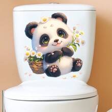 1pc Kids Bathroom Sticker Set - Happy Panda & Sunflower Toilet Seat Stickers, Removable Decor, Fun Potty Training Bathroom Refresh Vinyl Stickers - Cute Panda & Sunflower, Self-Adhesive Set, Suitable For Toilet Lid And Walls, Unique Home Gift Idea - Mischievous Panda Bathroom Stickers, Adorable Sunflower Toilet Seat Cover, Suitable For Pet Lovers And Fun Families - Multicolor - View 1