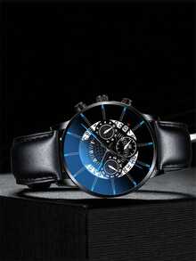 男士优雅时尚钱包、手表、钥匙扣、钢笔四件套礼盒，圣诞节、情人节、生日送给他的完美礼物 - 黑色 - 查看 4