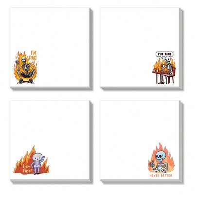 4PCS Fun "I'm Okay" Stickers - Sticky Convenience Sticker With Skull And Flame Design, Suitable For Office, School, Home Supplies, Student And Teacher Gifts, Office Supplies