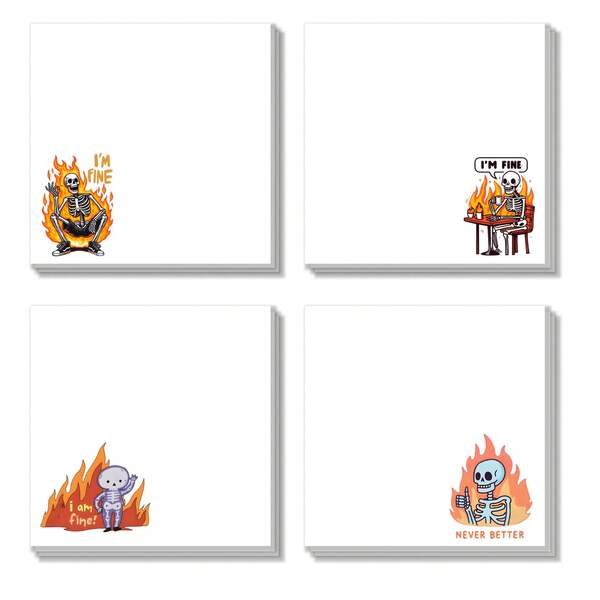 4PCS Fun "I'm Okay" Stickers - Sticky Convenience Sticker With Skull And Flame Design, Suitable For Office, School, Home Supplies, Student And Teacher Gifts, Office Supplies