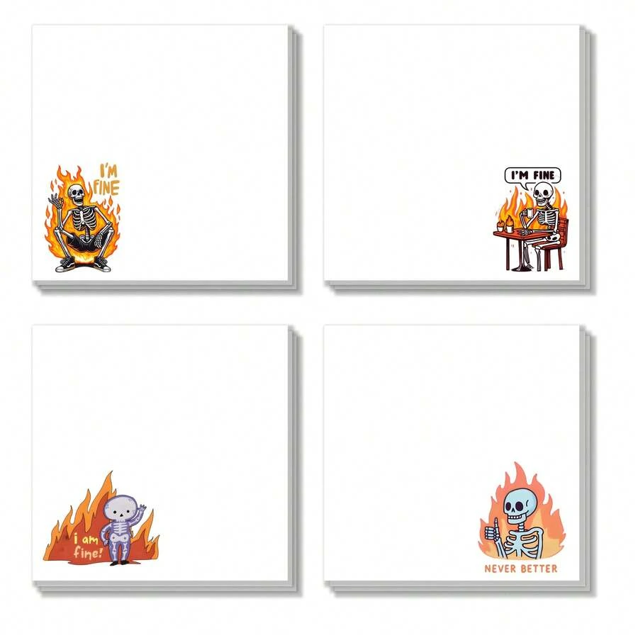4PCS Fun "I'm Okay" Stickers - Sticky Convenience Sticker With Skull And Flame Design, Suitable For Office, School, Home Supplies, Student And Teacher Gifts, Office Supplies